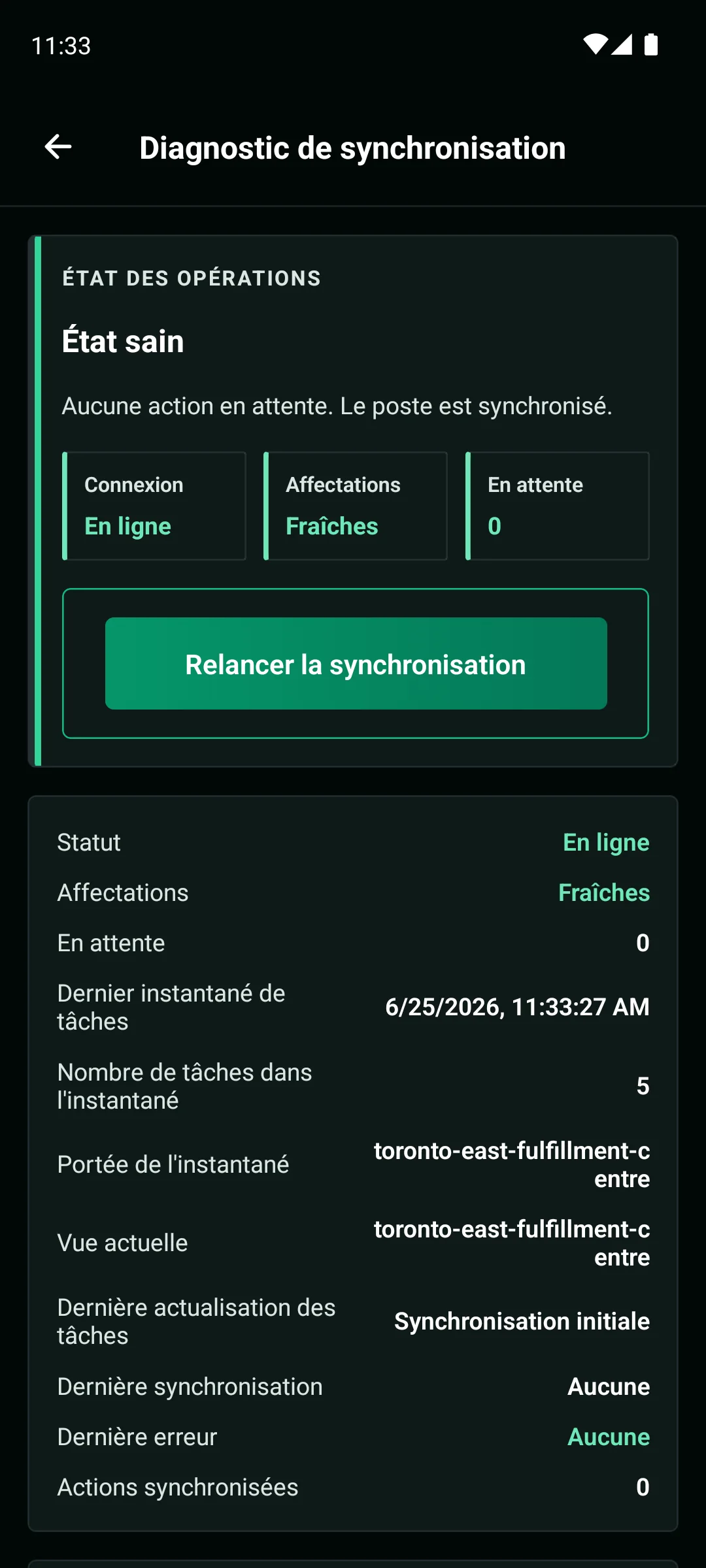 Application mobile WarePulse avec diagnostics de synchronisation, file hors ligne et appareil