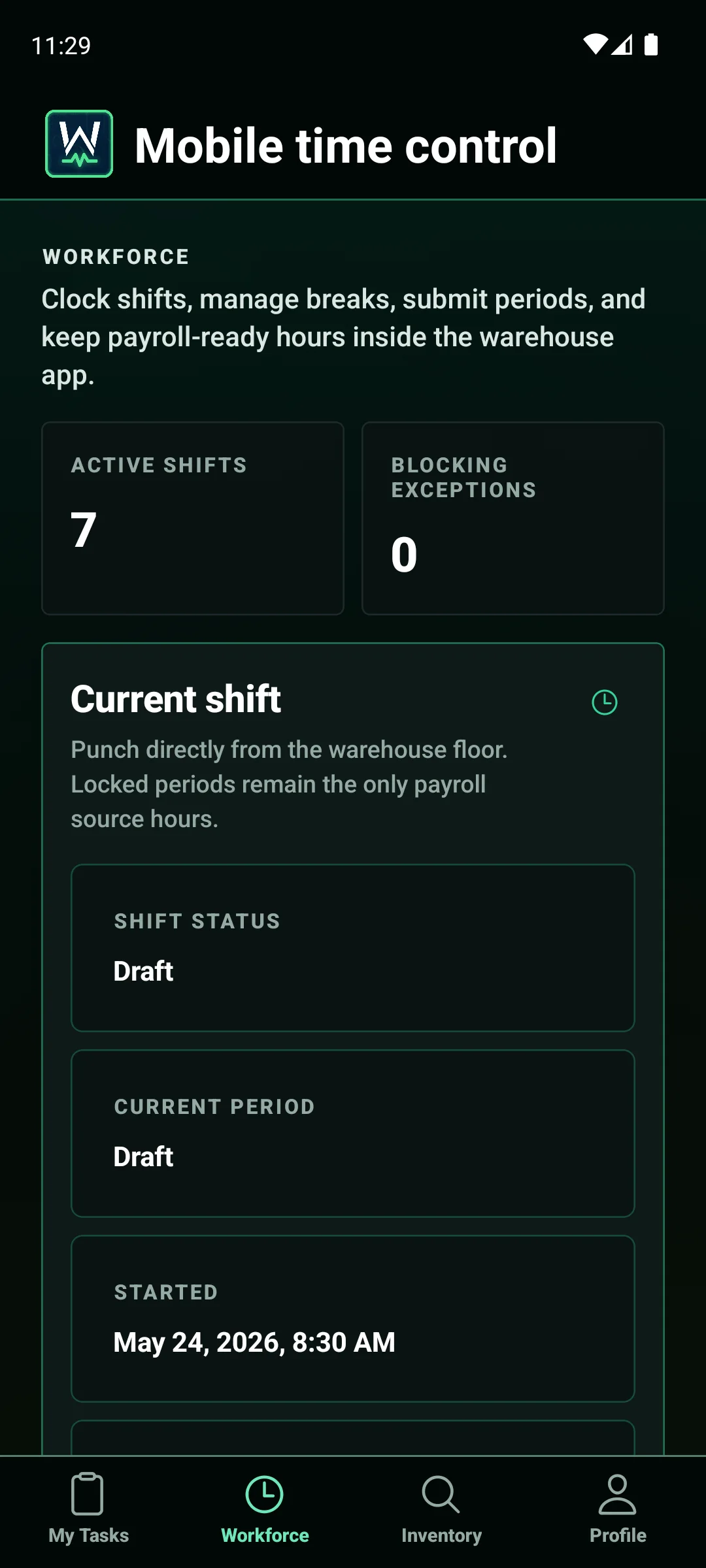 WarePulse mobile app task detail and execution workflow screen